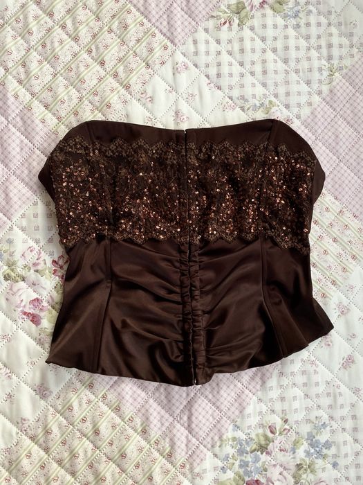 Brązowy top gorsetowy bez ramiączek L 40 river island cekiny y2k