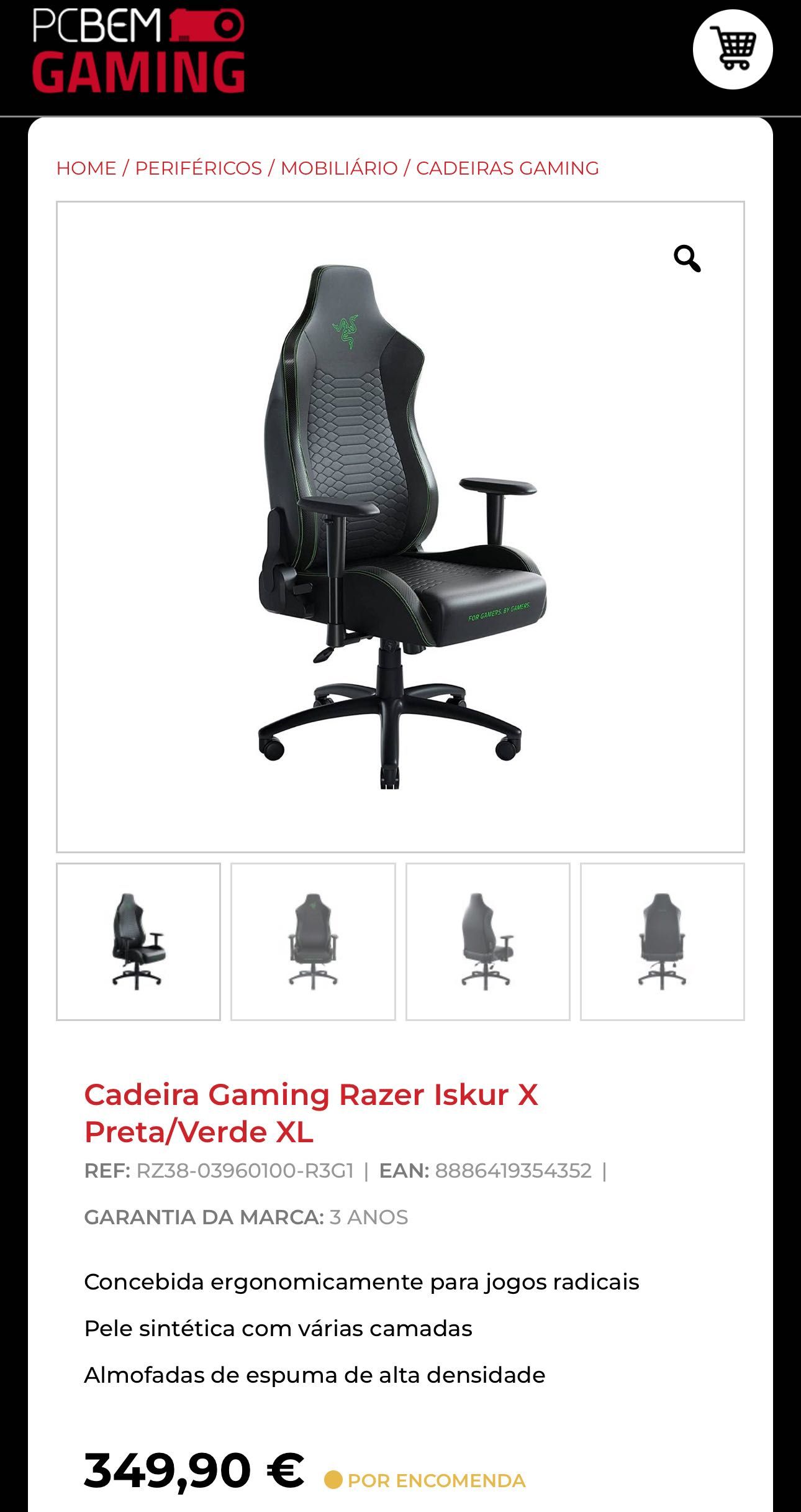 Cadeira Gaming Razer Iskur XL – Como nova!
