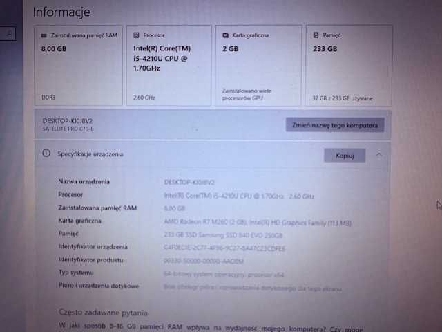 Laptop Toshiba Satellite Pro C70-B-41E Core i5 4210U, 17,3", Win 10Pro