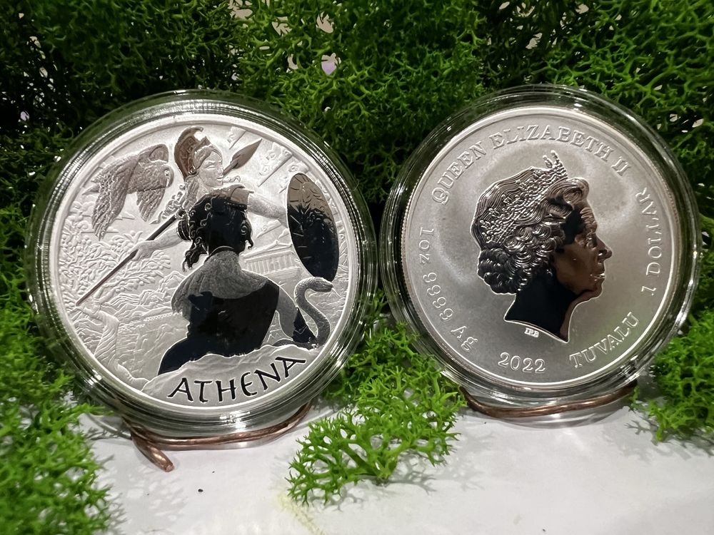 Срібна монета боги олімпа Афіни 1 унція.