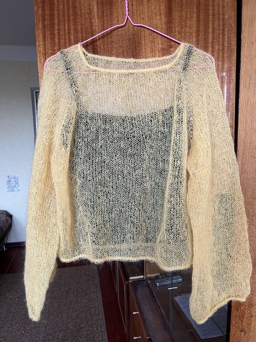 Свитер паутинка из кид мохера желтый размер s\m