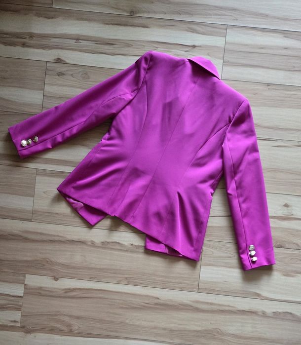 Komplet elegancki damski garnitur marynarka żakiet spodnie fuksja róż