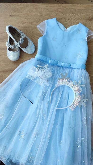 Блакитна сукня сніжинка, снігова королева, зірка + обручі + балетки