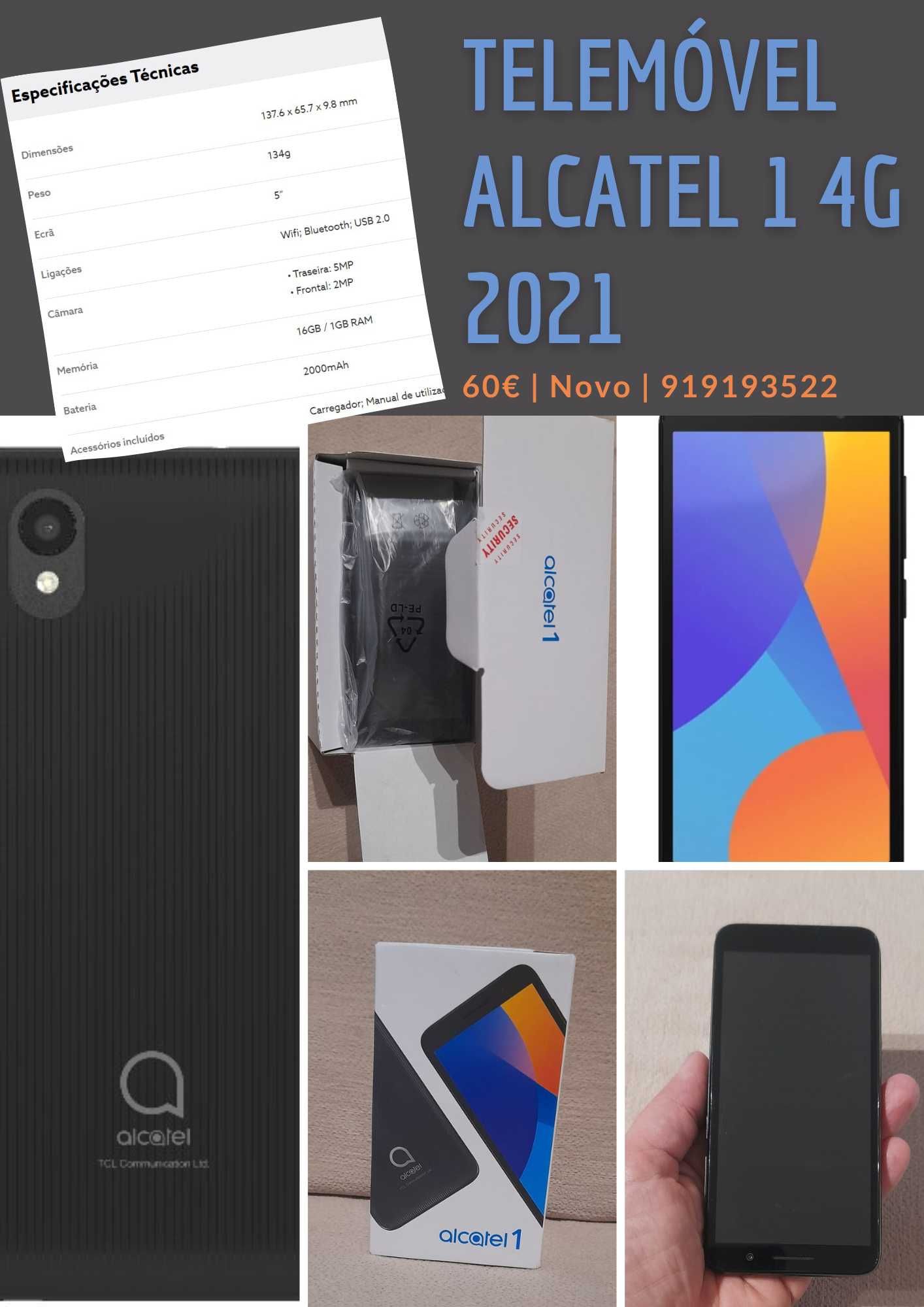 Telemóvel Alcatel 1 4G 2021  | Novo, com caixa