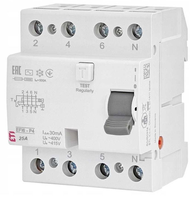Nowy wyłącznik różnicowoprądowy ETI 4P 25A 30mA EFI6-P4