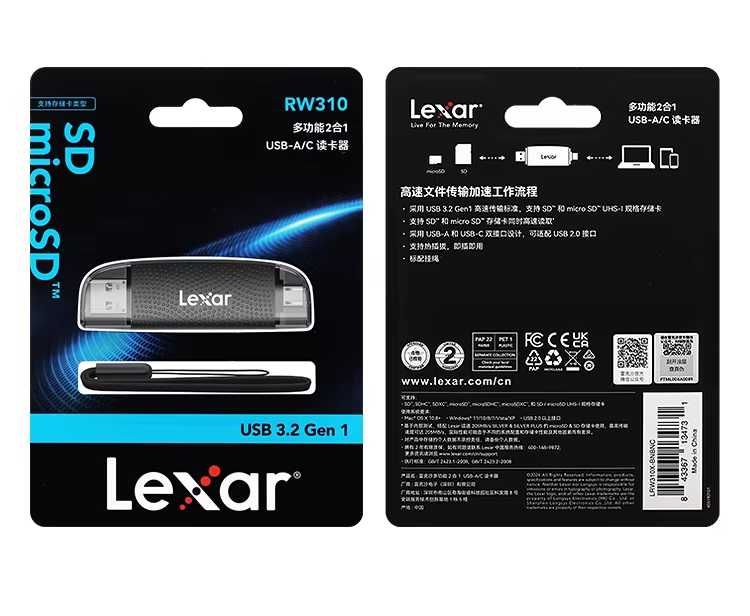 Czytnik kart pamięci Lexar Dual Slot USB-A/C RW310X microSD/SD USB 3.1