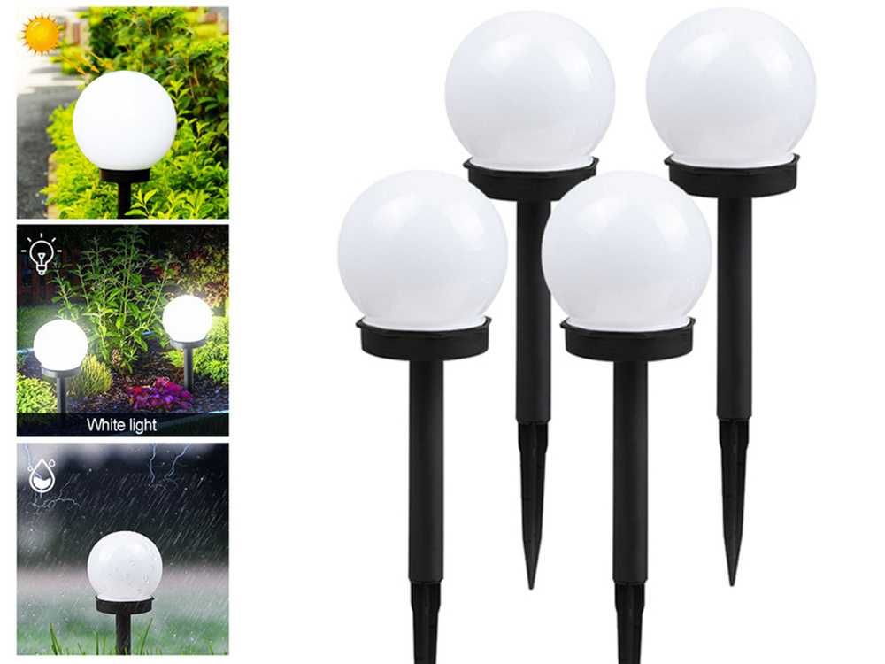 Zestaw 16 lamp solarnych ogrodowych białych kul 10cm Czujnik zmierzchu