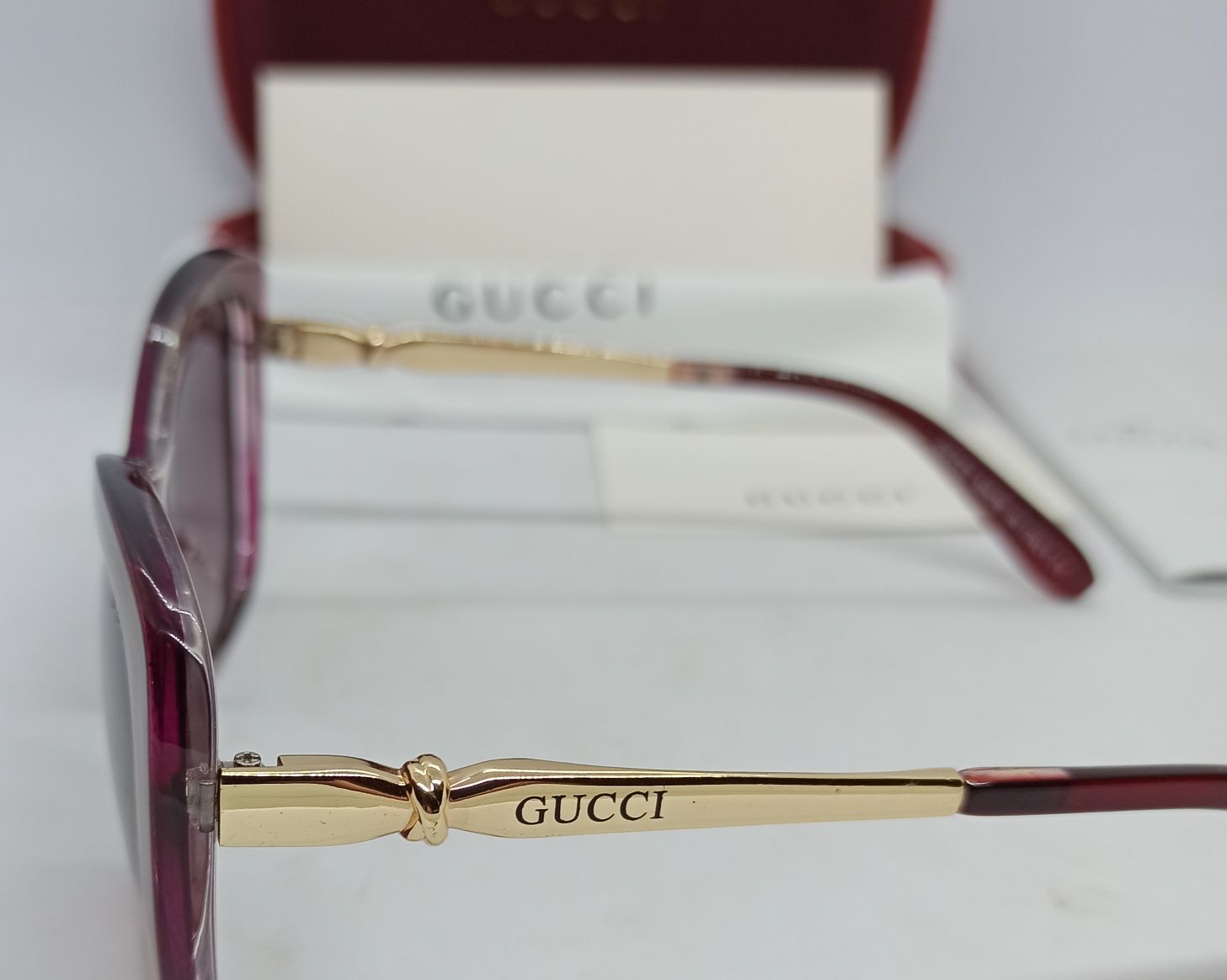 Gucci очки женские бордовые с золотыми дужками линзы поляризованные