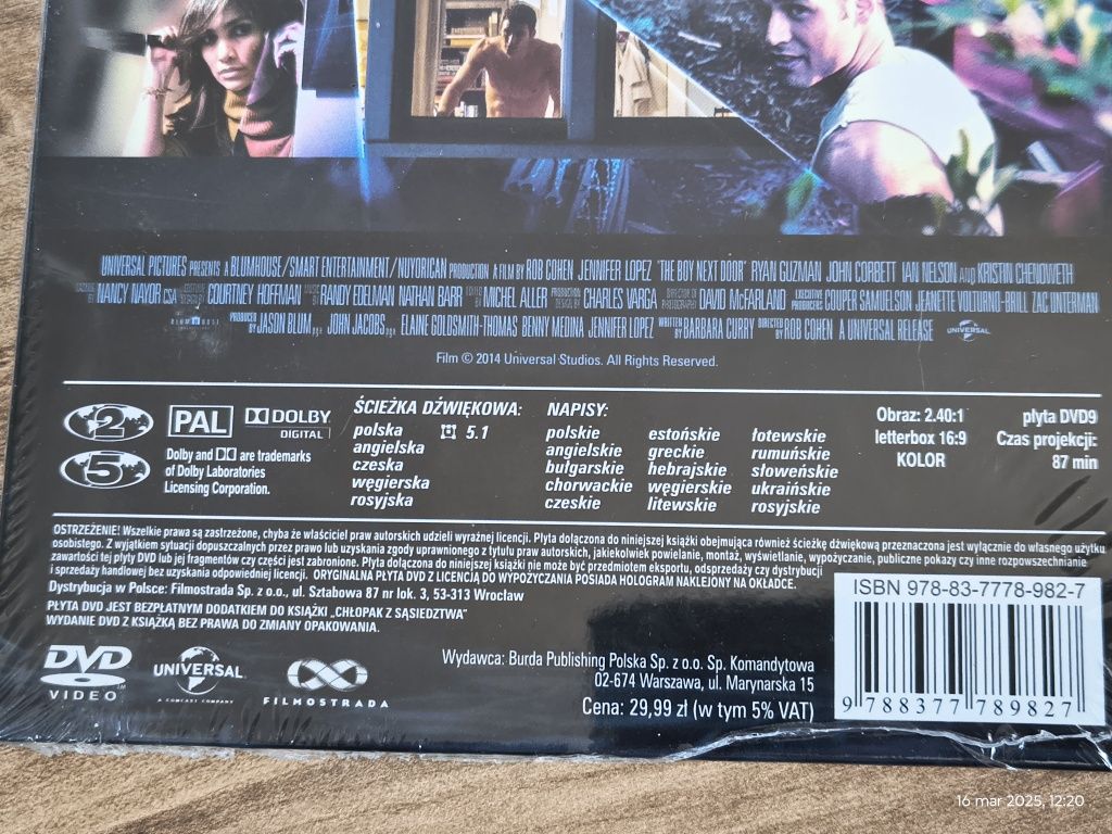 Chłopak z sąsiedztwa - film DVD z książką, Jennifer Lopez. Nowy/folia.