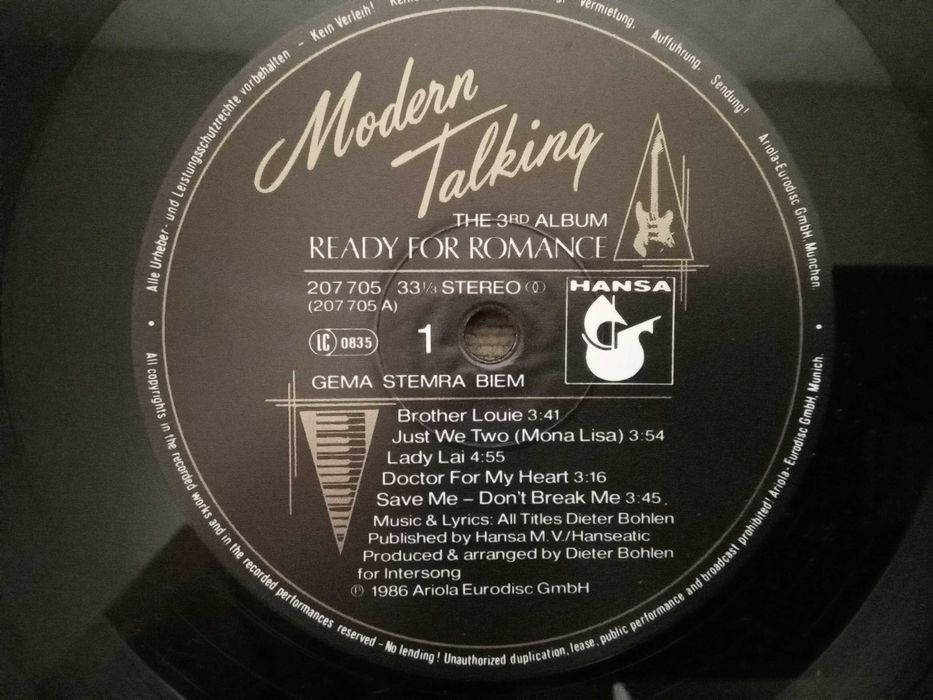 Виниловая пластинка Modern Talking  Ready For Romance  1986 г.