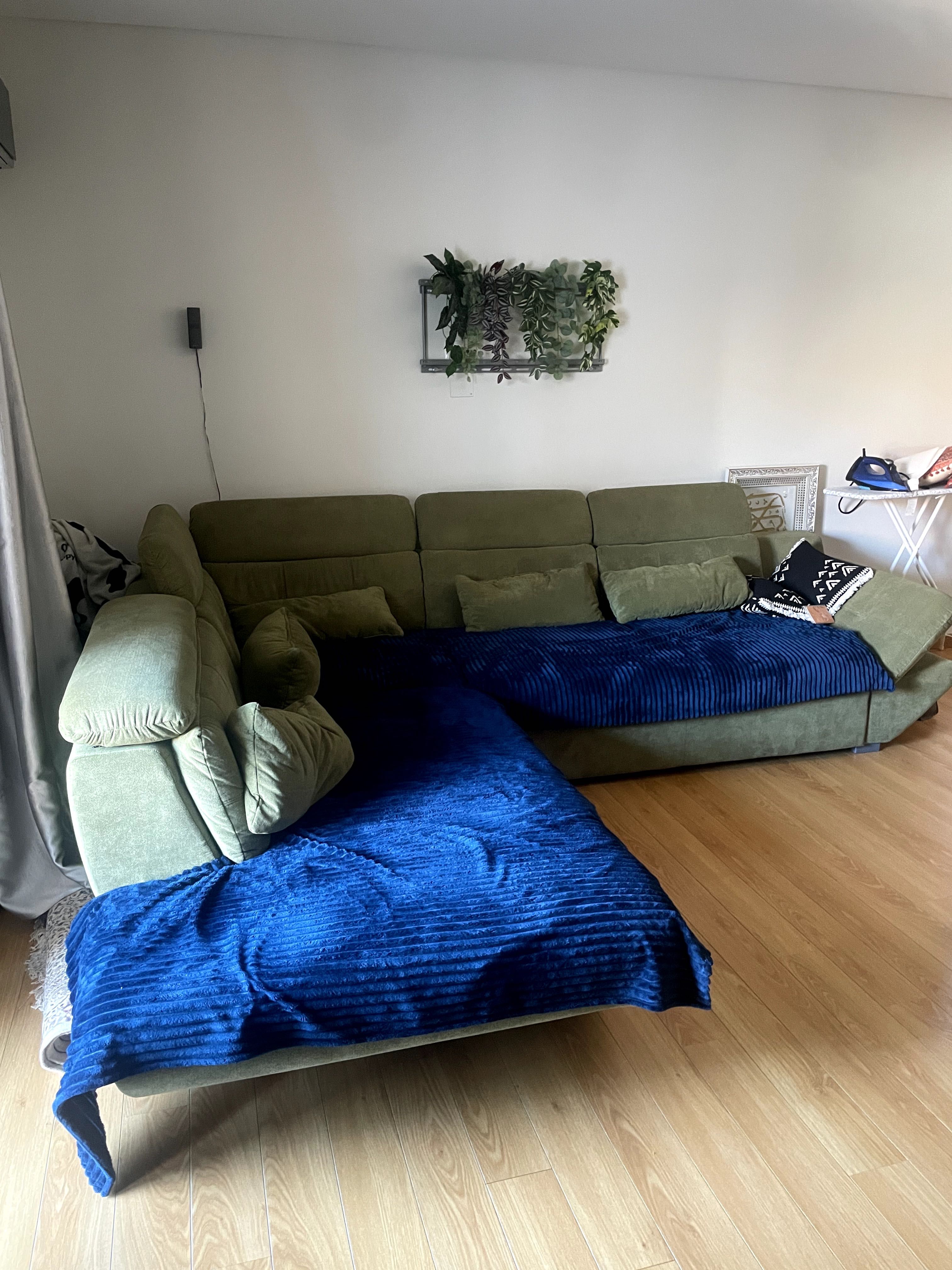 Green sofa with extension
