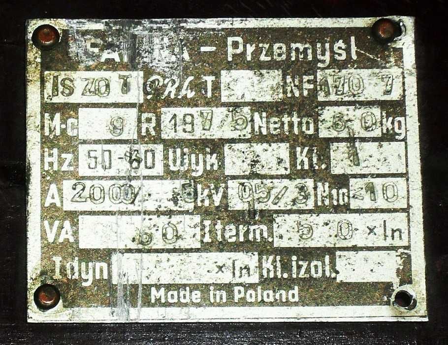 FANINA Przekładnik prądowy z szyną typu ISZOTa, PRL, przełoż. 2000A/5A