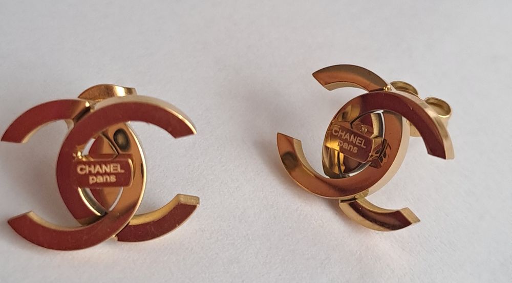 Przepiękne, złote kolczyki cc stal, napis Cudo lv ysl