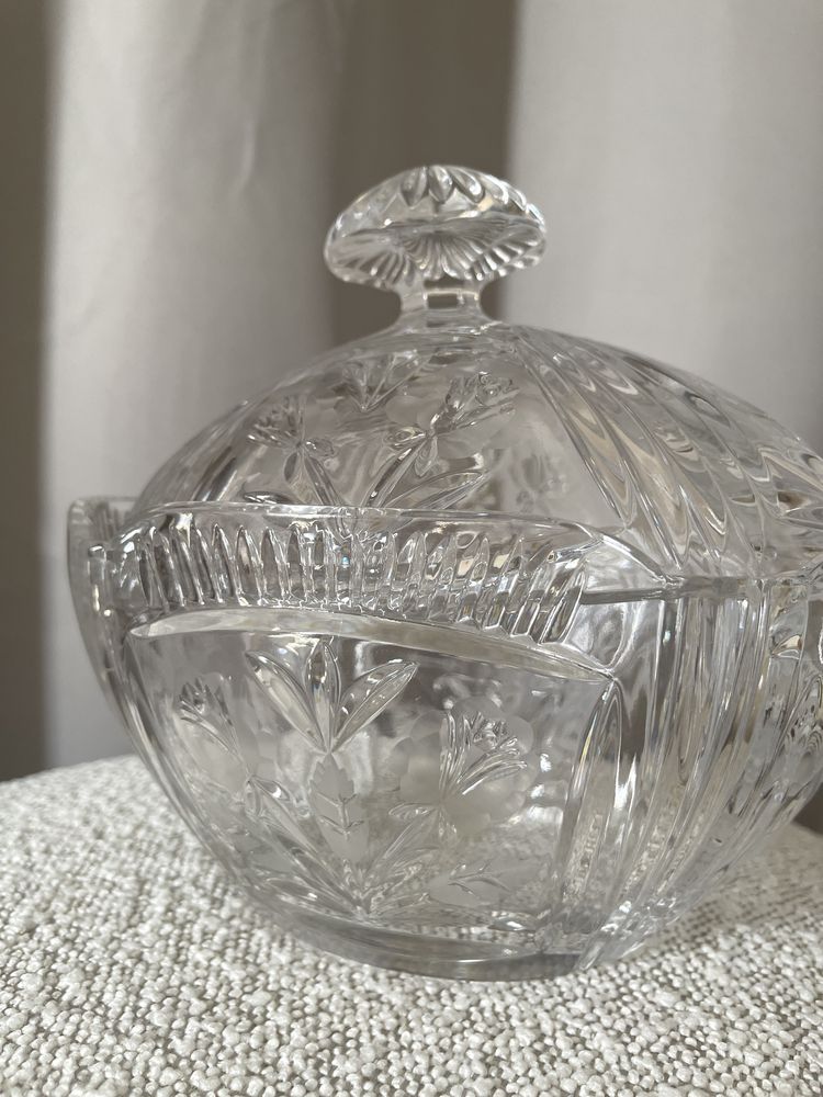 Duże kryształowe naczynie kryształ vintage prl dekoracja midcentury