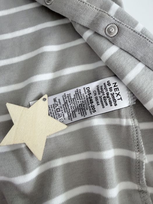 Pajacyk rozmiar 62 next w paski szary piżama śpiochy chłopiec