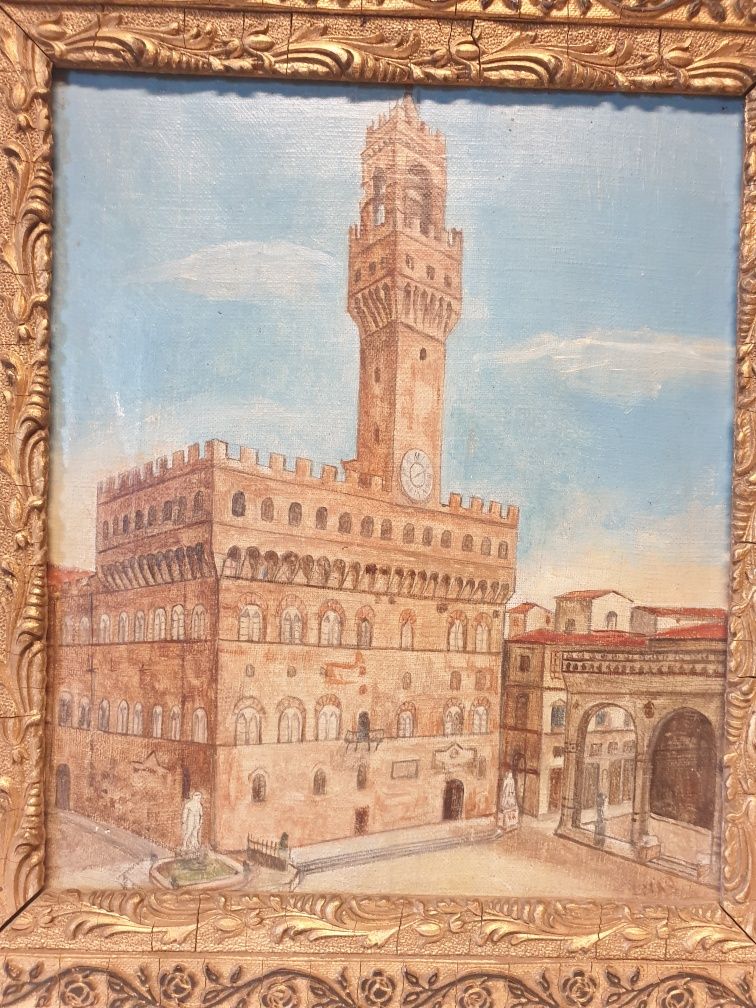 Antiga pintura em óleo sobre tela do Palazzo Vecchio - Florença