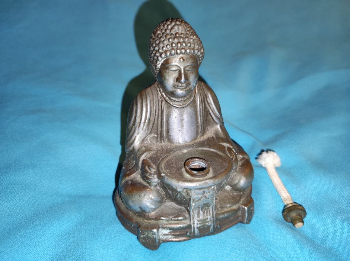 Budda figura lampka stary posążek Chiny XVIIIw brąz