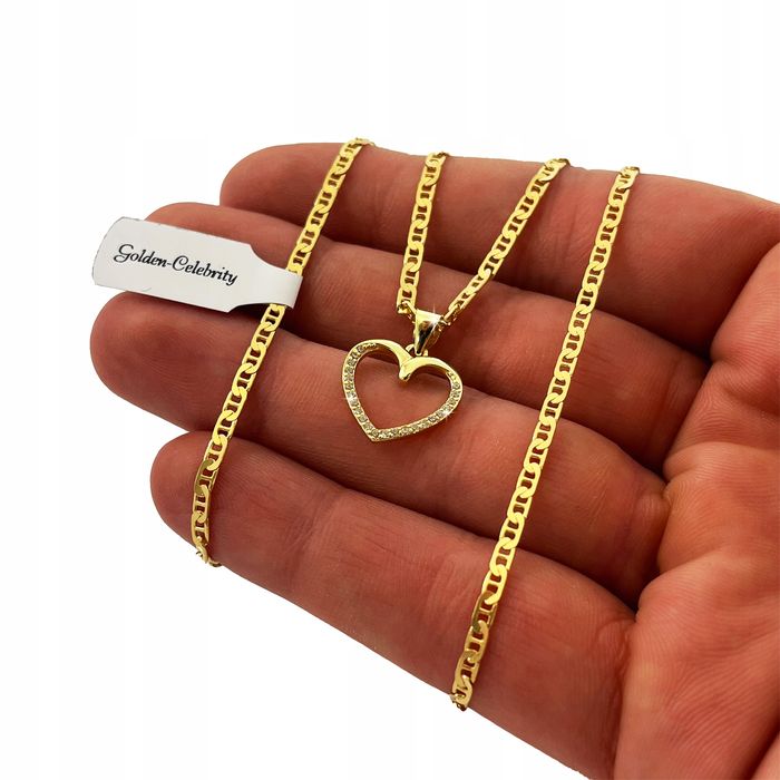 Złoty Łańcuszek Zawieszka Serce Z Cyrkoniami / Długi 55 Cm Splot Gucci