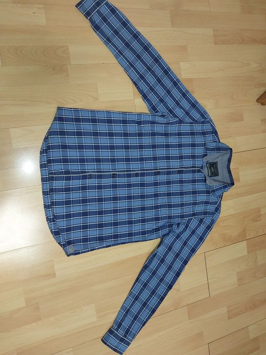 Błękitna koszula w kratę r M bawełna Slim