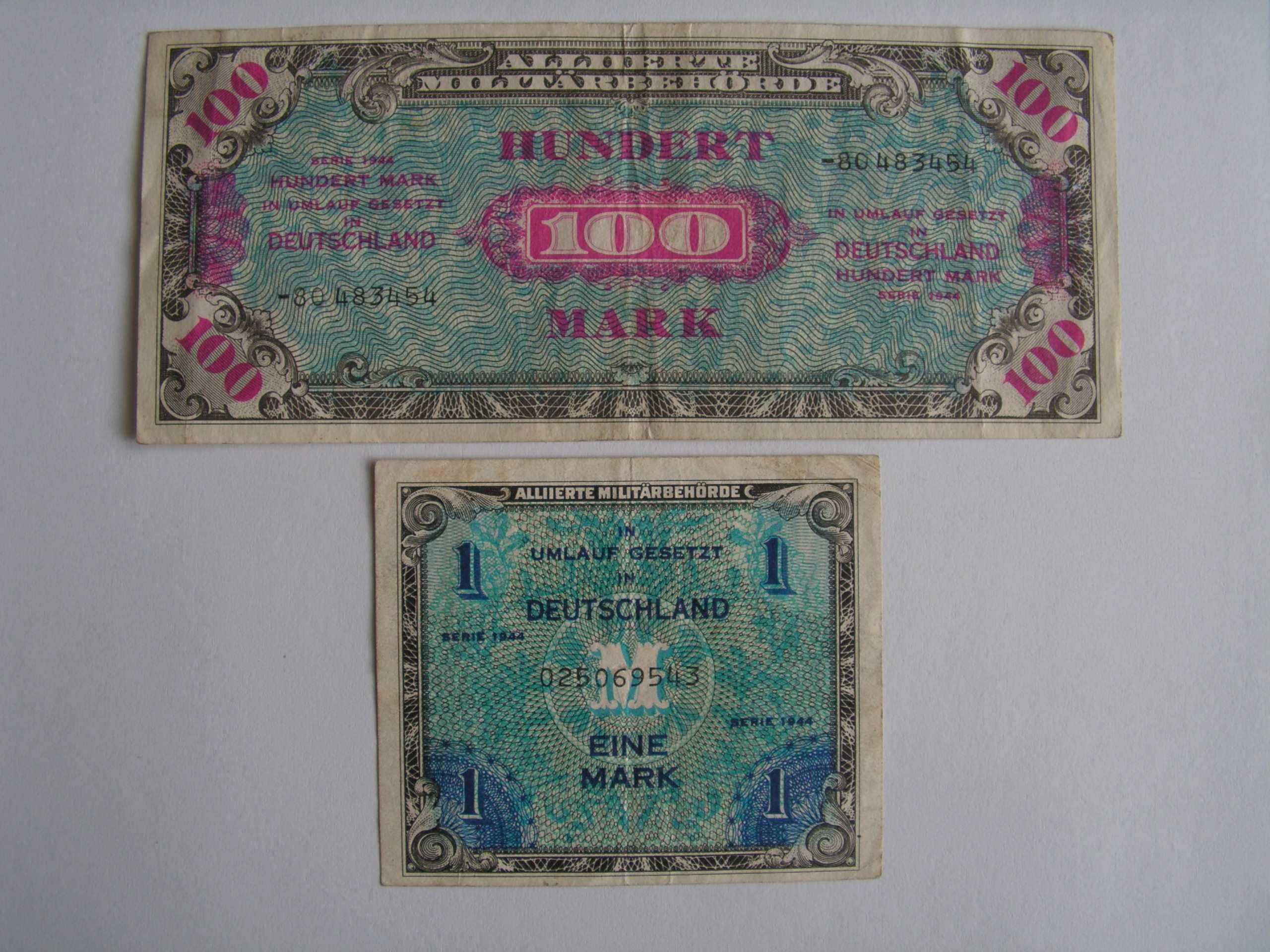 Banknoty okupacyjne 100 i 1 Marka z 1944 r