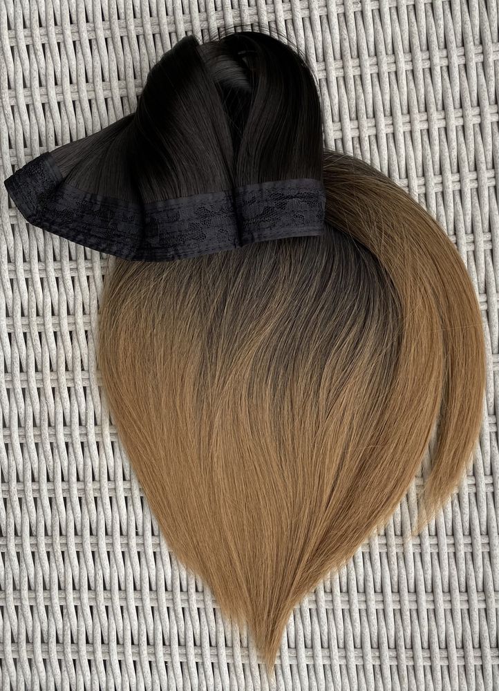 Premium Ultra włosy doczepiane, czarny/c. blond/ombre na żyłce ( 378 )