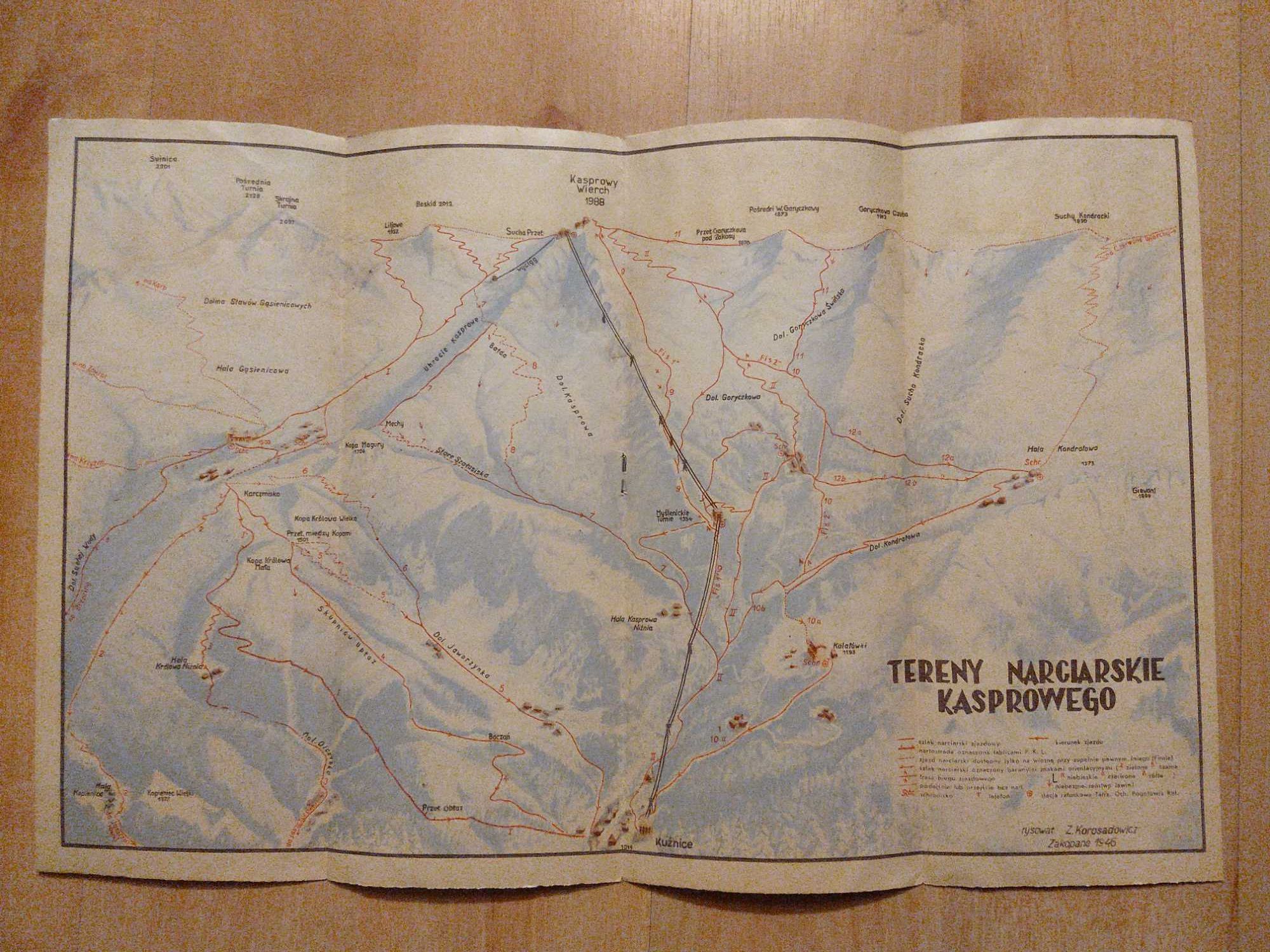 Prospekt Polskie Koleje Linowe Mapy wydanie 1946 r grafika Szpakowski