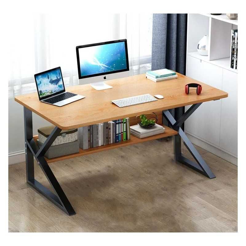 Biurko komputerowe z półką 80x40 białe czarne drewno stolik pod laptop