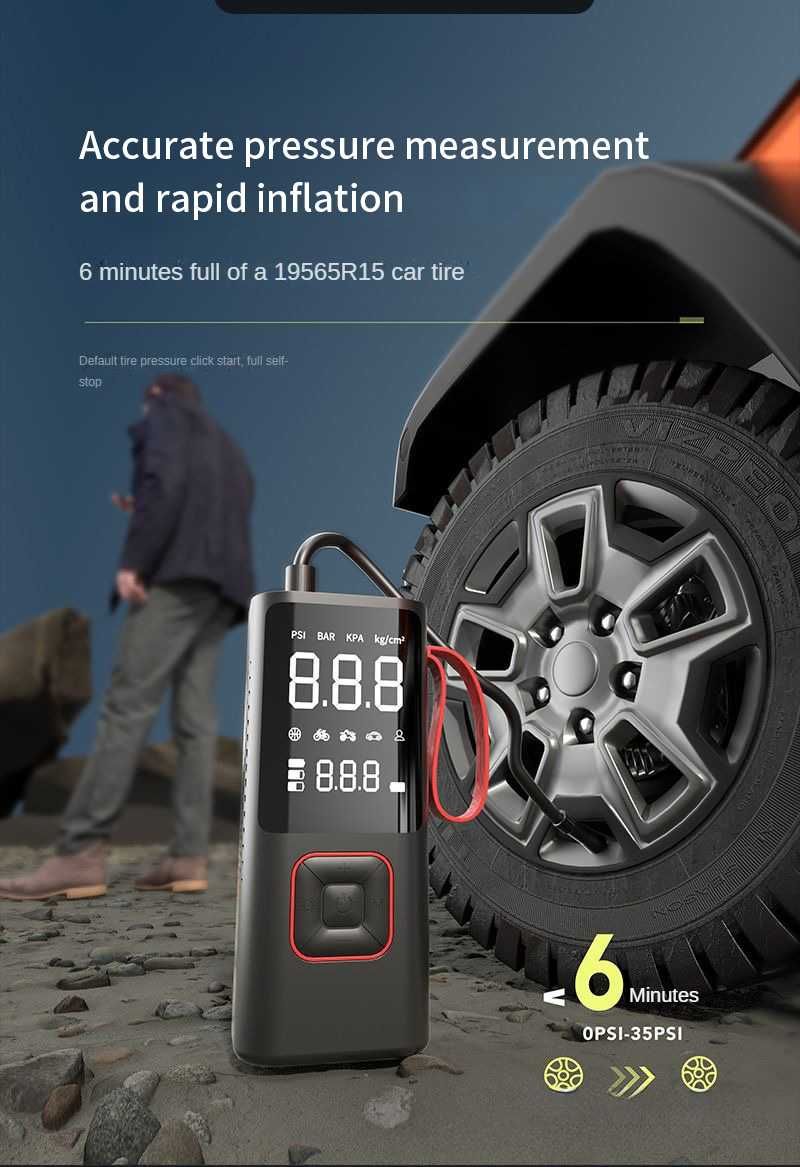 Компрессор автомобильный насос, велонасос 6000mAh + 12V