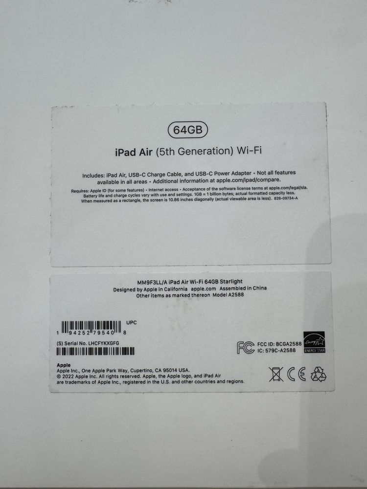 Ipad air 5th 64gb.  2022