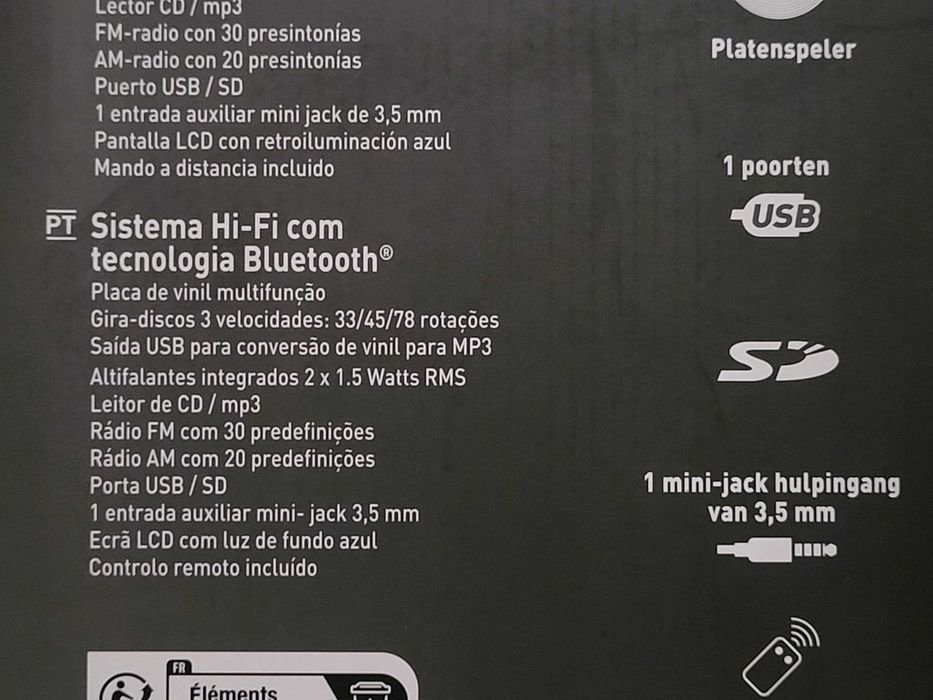 Gira Discos / Rádio / Leitor CDs / Coluna Bluetooth - JVC RD-F327B