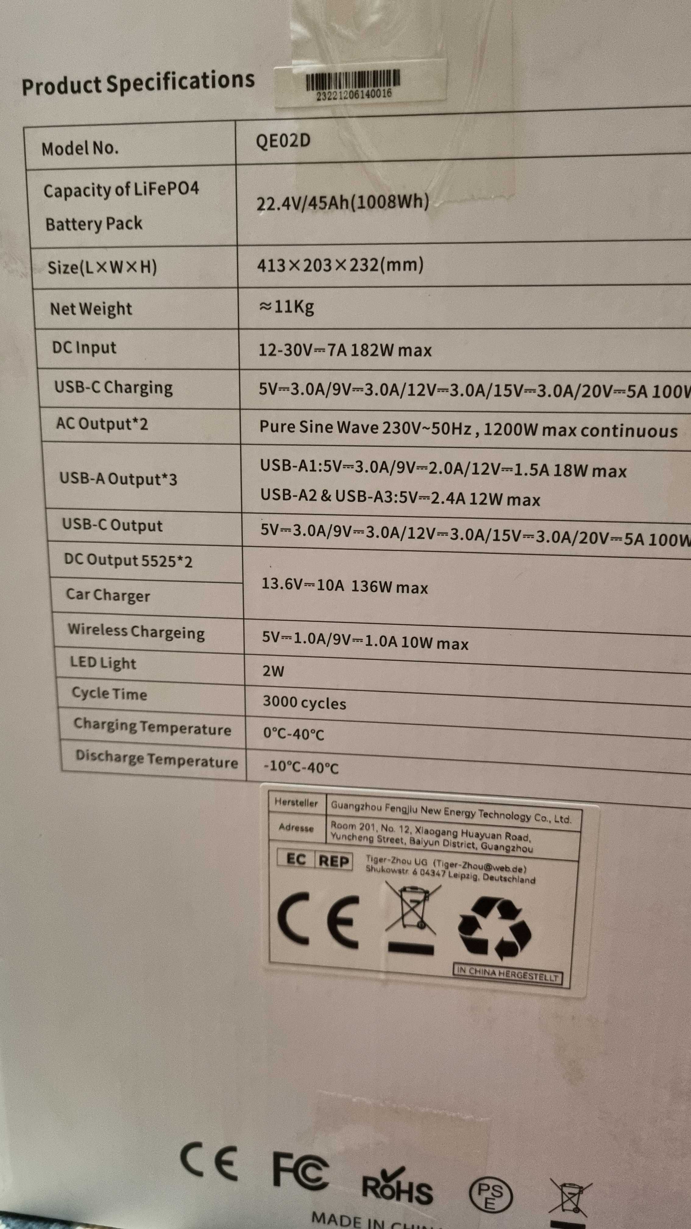 Зарядна станція LiFePo4 FlashFish QE02D 1200W/1000Wh