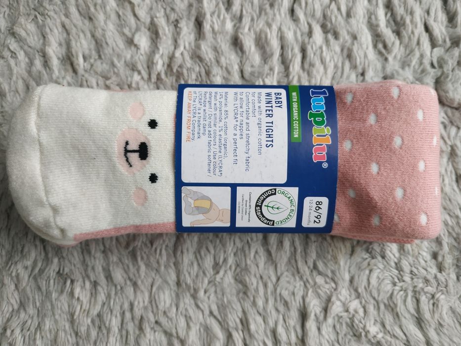 Nowe rajstopy/różowe/miś/ocieplane/termo/zima/lupilu/12-24 msc/r.86/92