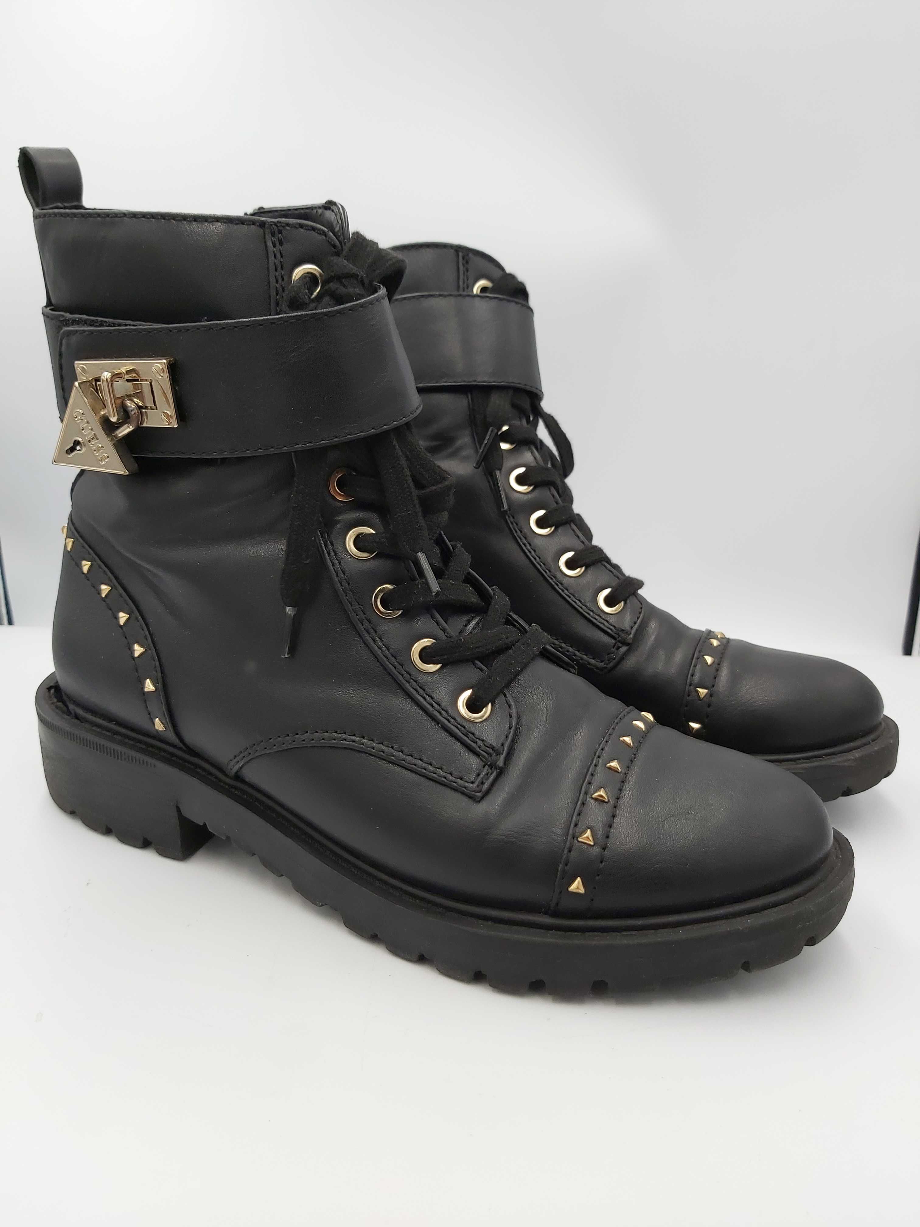 Czarne kozaki  trapery GUESS botki rozmiar 39 motocyklowe