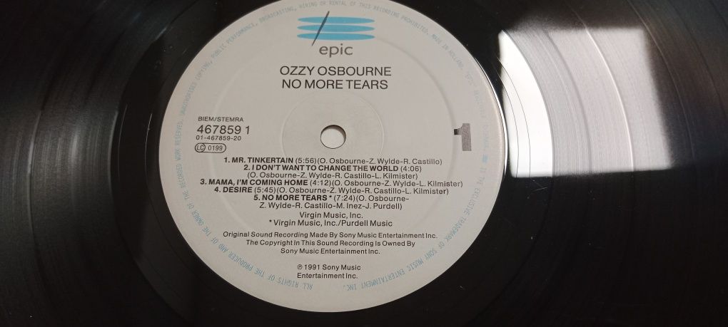 Ozzy Osbourne no more tears. Oryginał 1 press 1991 Holand EX+++