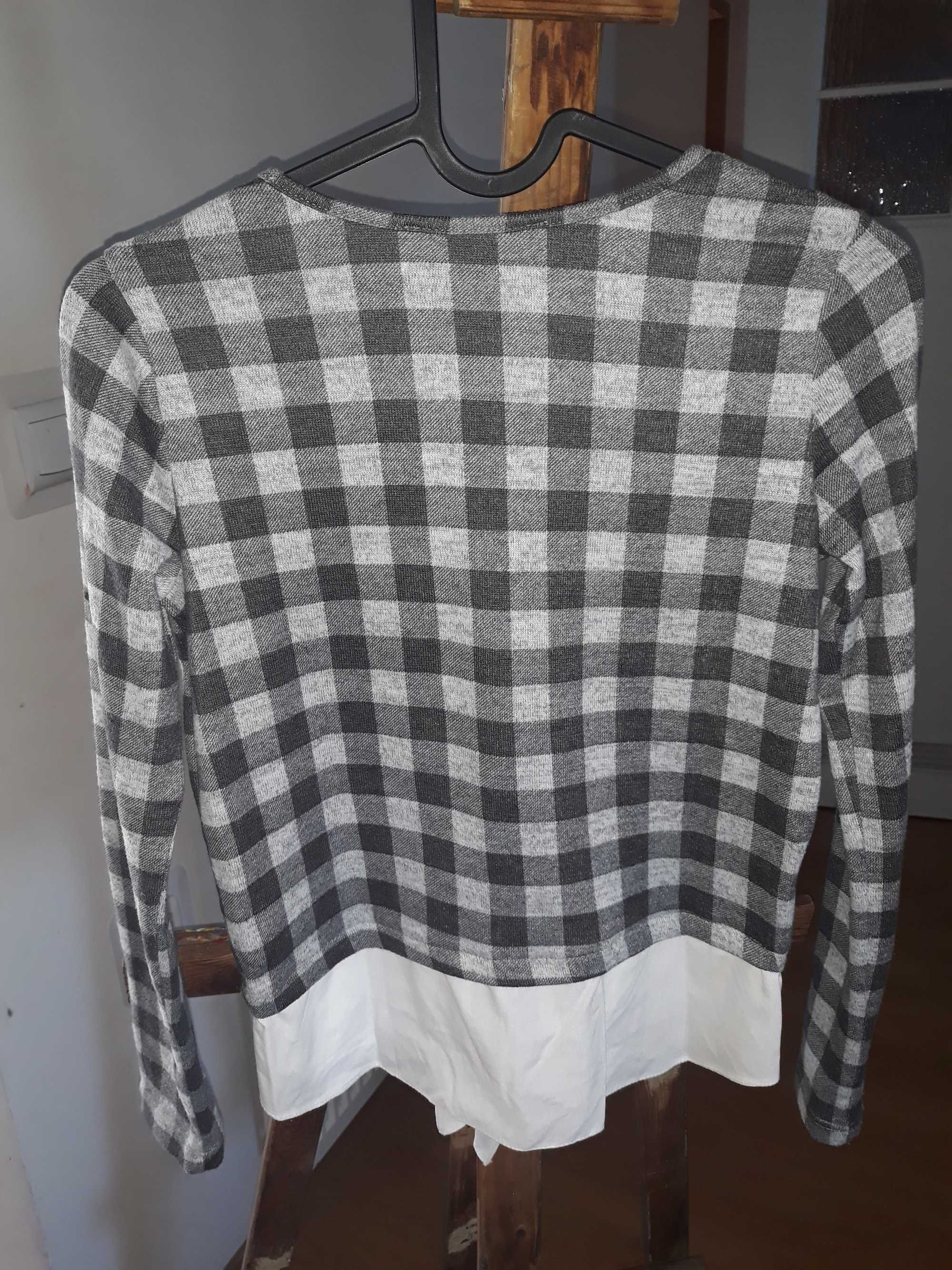 Primark Sweterek z koszulą 152 szary w krateczkę