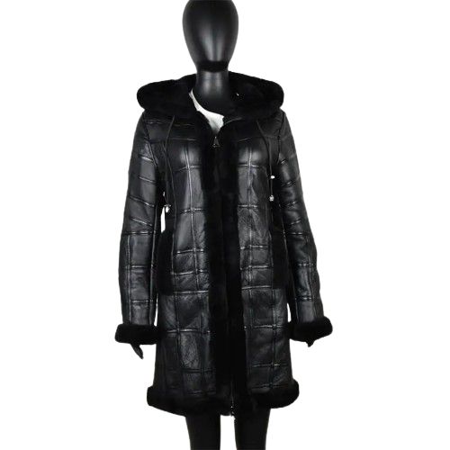 Damska czarna kurtka ocieplana z kapturem casual L