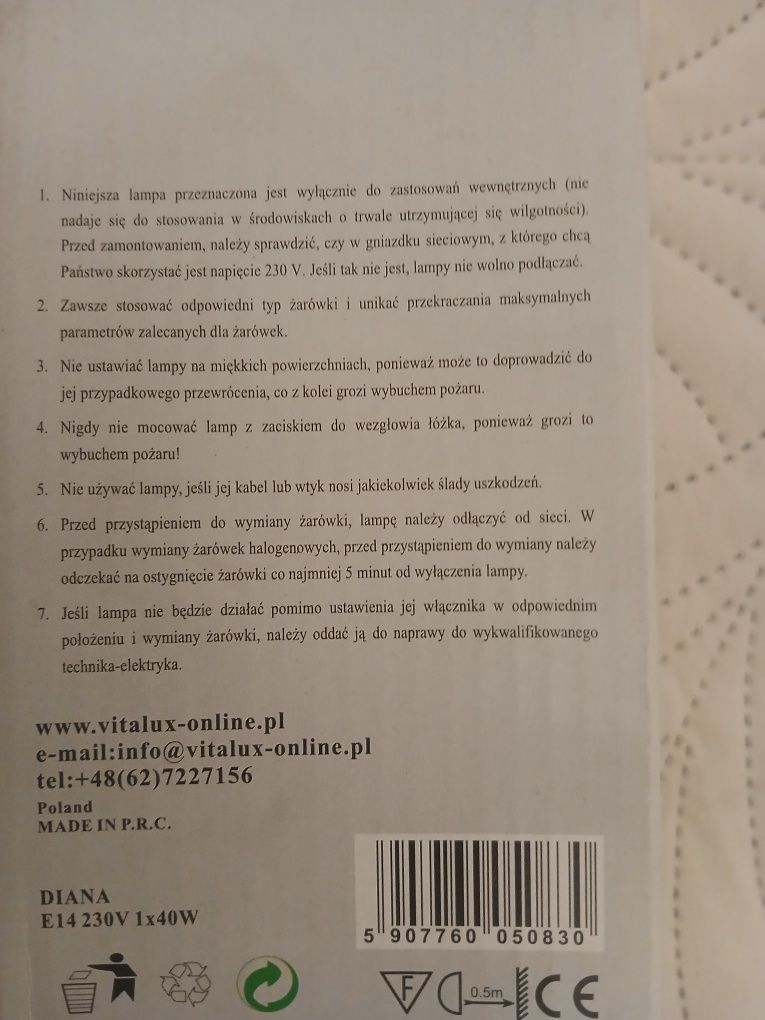 Dwie lampy Diana naścienne cena za komplet