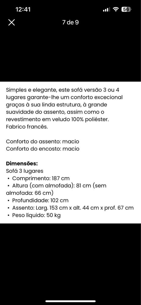 Sofá 187cm 3 lugares cinzento escuro