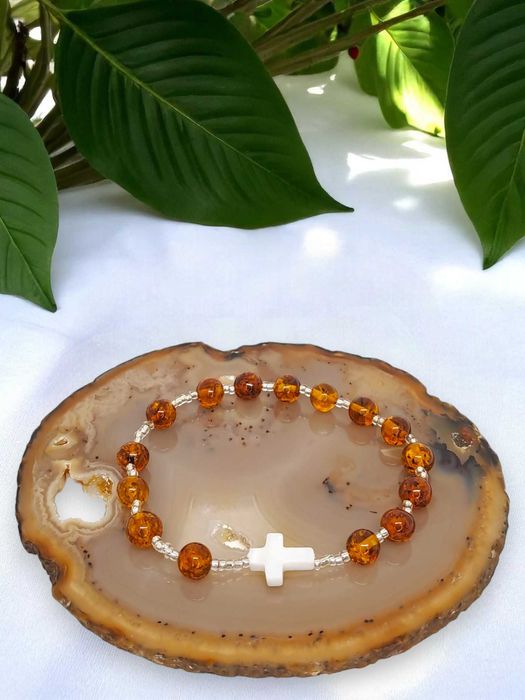 Bransoletka różaniec, dziesiątka różańca, BURSZTYN bałtycki #1011