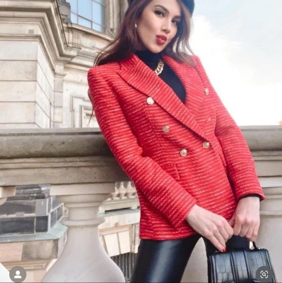 Червоний твідовий піджак Zara