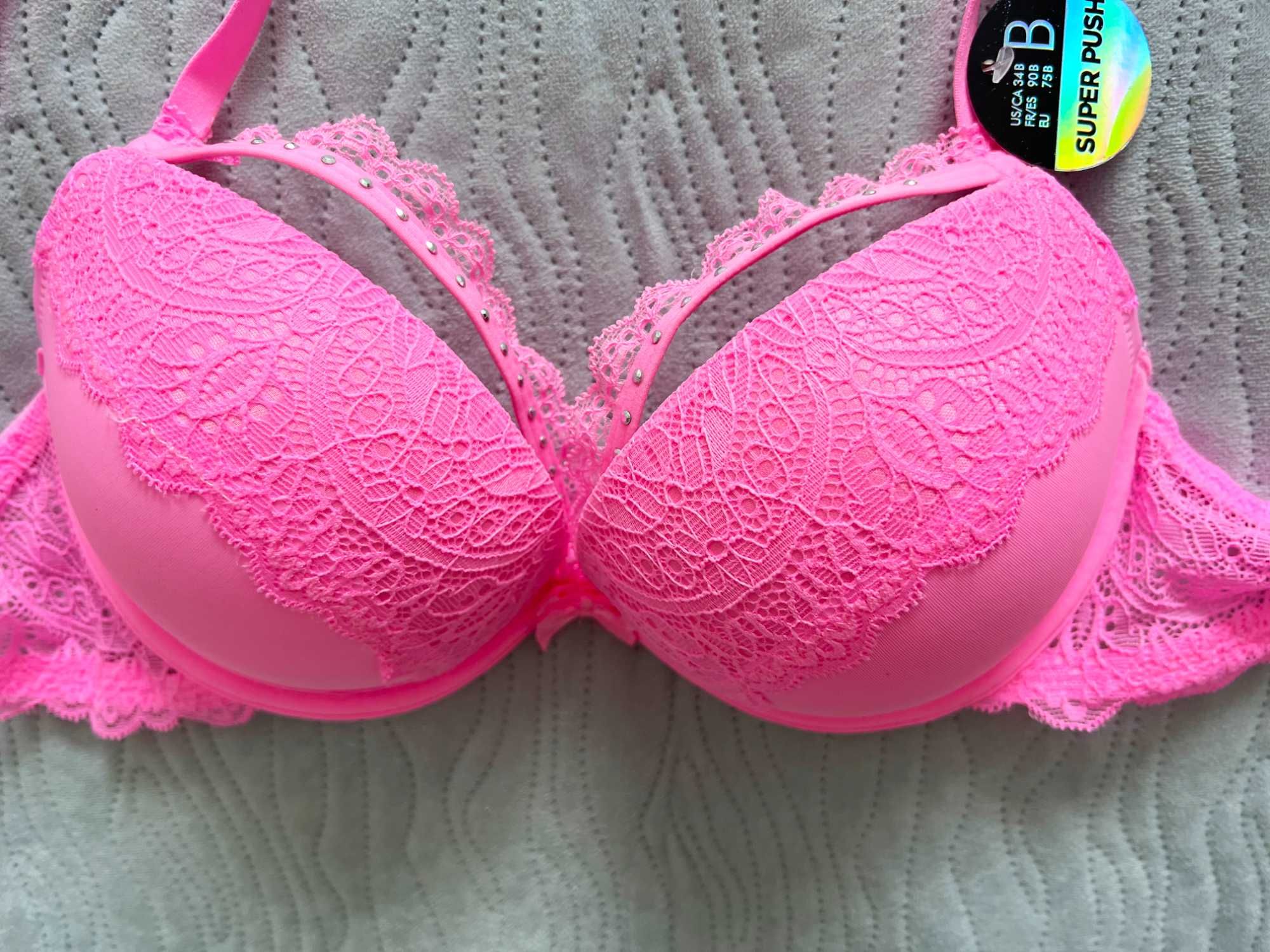 New Yorker Stanik rozowy neon barbie Super pushup 75 B