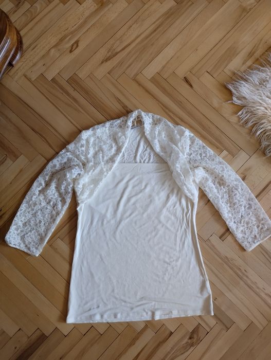 Biała bluzka z koronką koronkowa top XXL kremowa