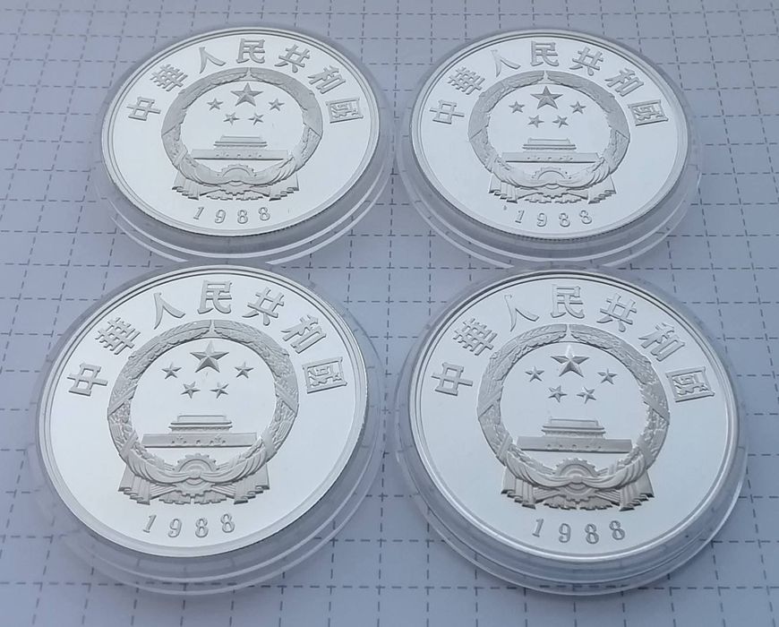 Китай набір 5 юань (4 шт.) 1988р. СРІБЛО. ПРУФ. Сертифікати.