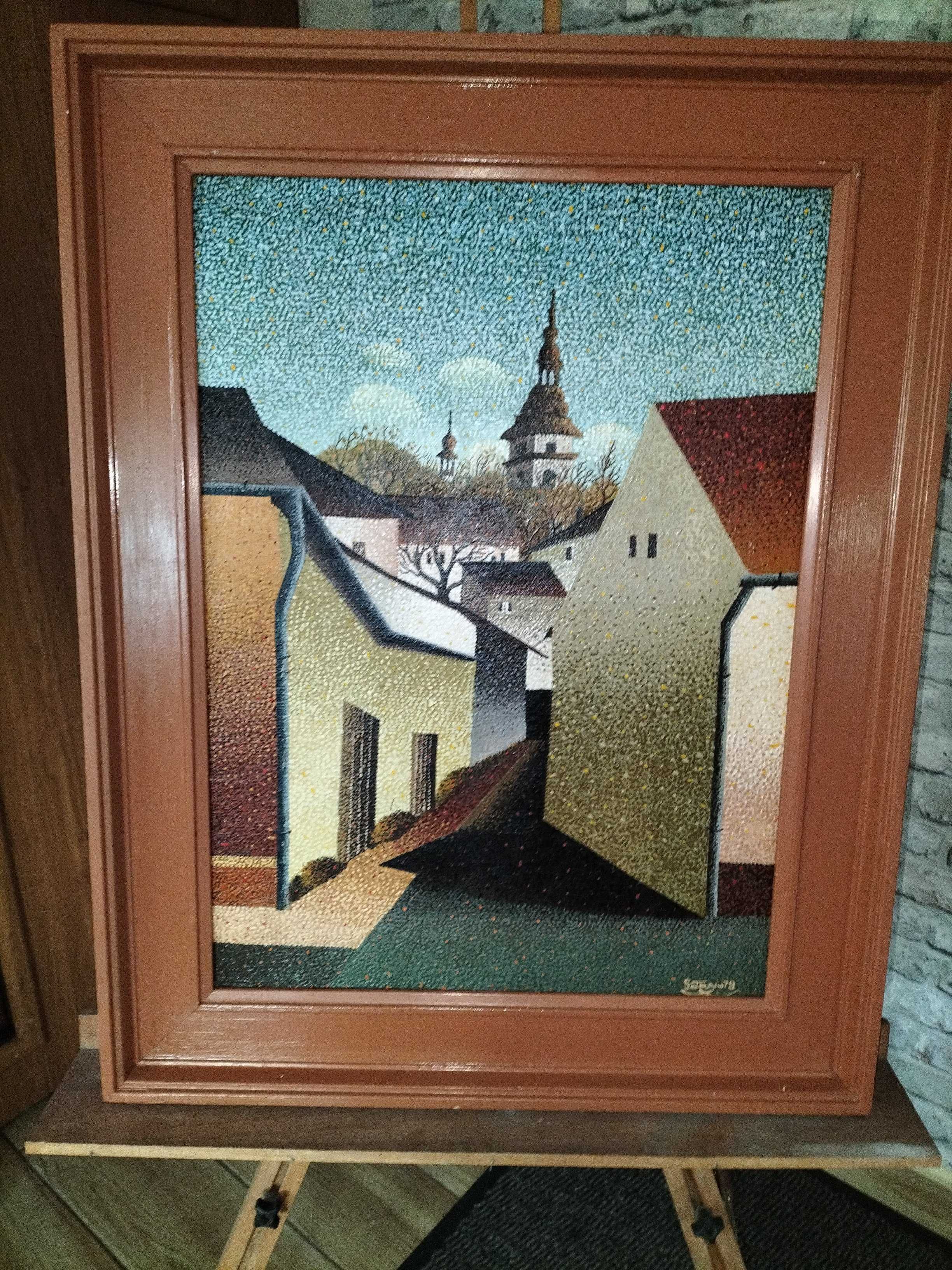Obraz olejny na desce.Sygnowany.