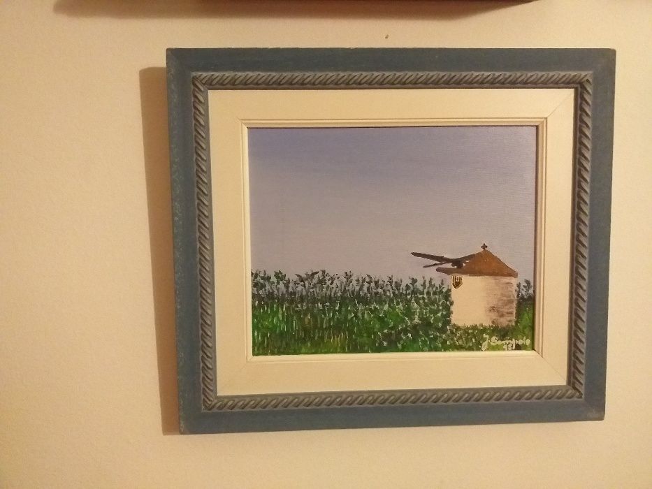 Quadro pintado a tinta de óleo por J. Sampaio datado em 1995.