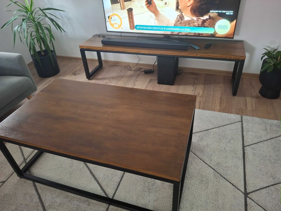 Stolik kawowy + szafka RTV loft - drewno i metal