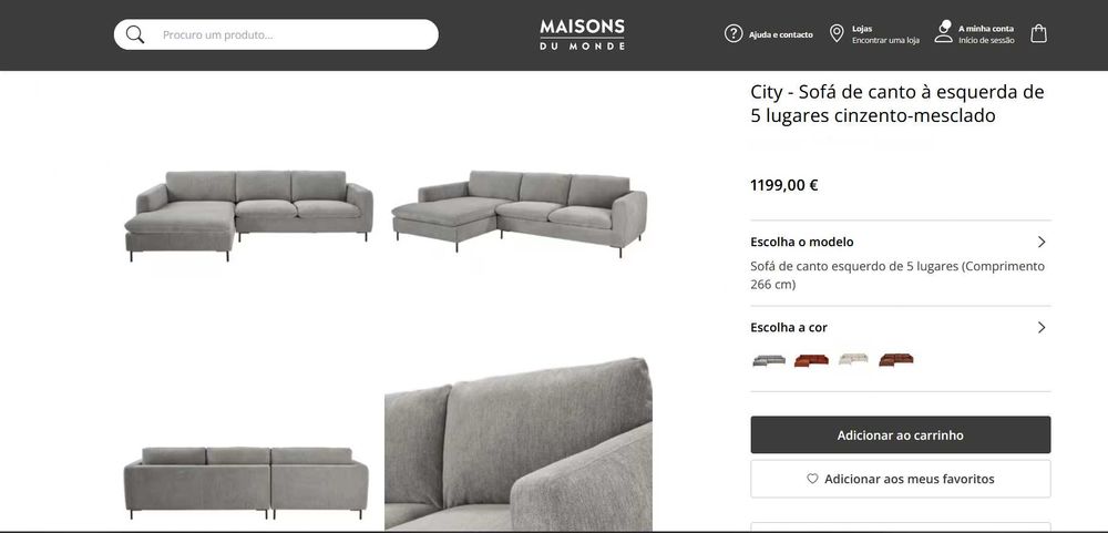 Chaise Longue / Sofá de canto à esquerda de 5 lugares Maisons du Monde
