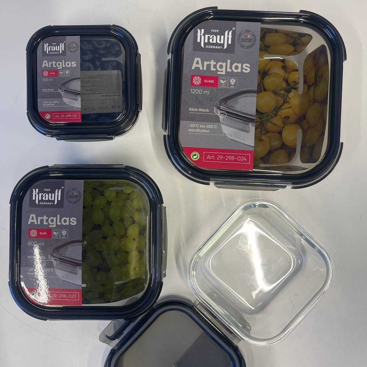 Набір з 4 скляних контейнерів Krauff з кришками +подарунок контейнер