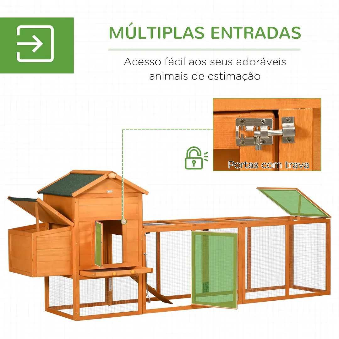 Galinheiro de Madeira 297,5x68x118cm para 3-6 Galinhas