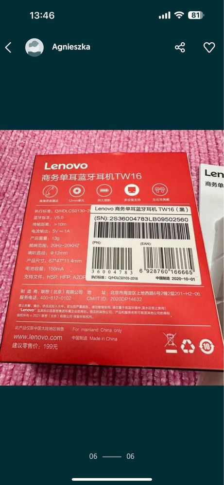 Bezprzewodowa sluchawka Bluetooth Lenovo TW16